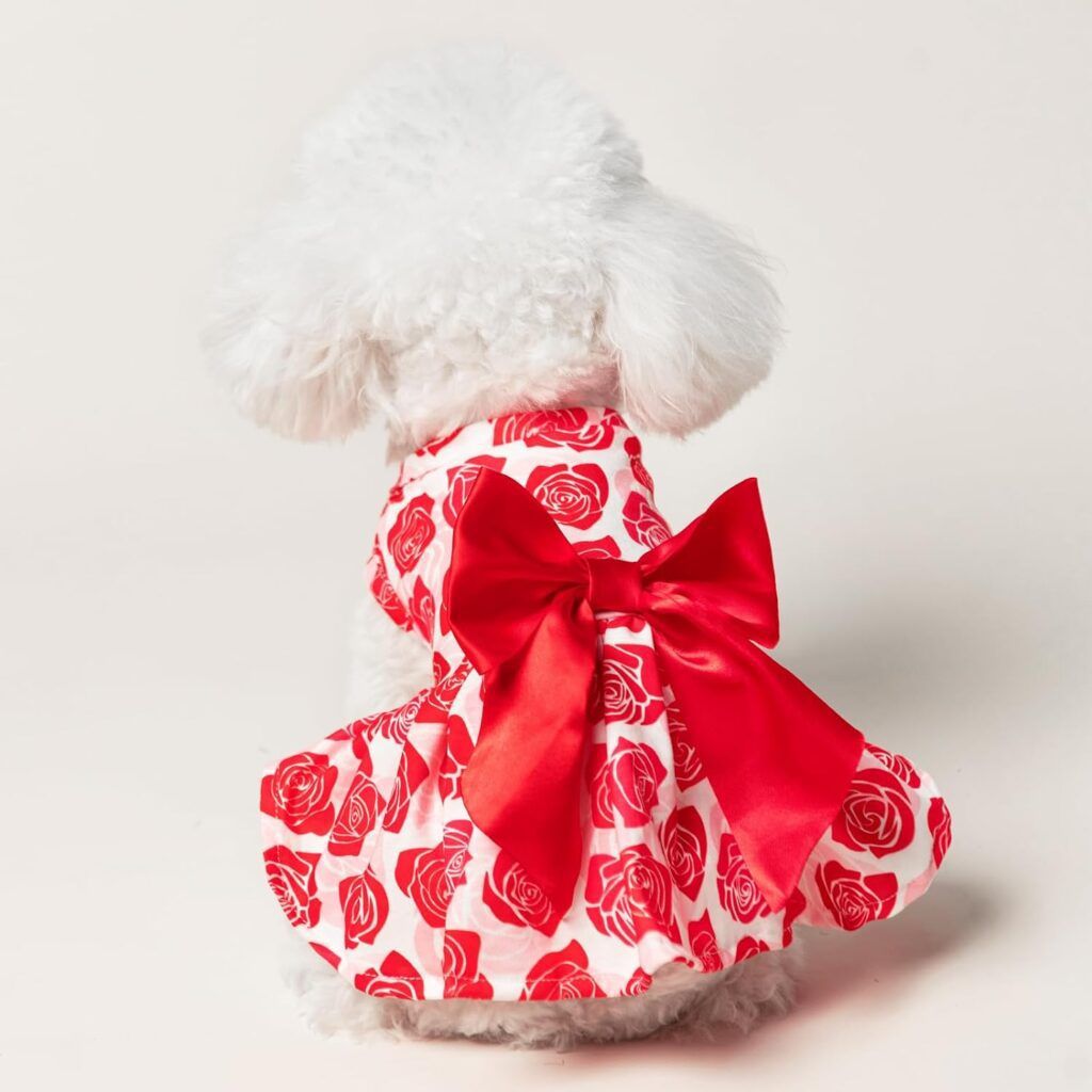 Rose Print Dog Dress, Pet fromal apparel, comfortable and stylish