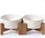 Getstar Ceramic Dog Bowls with Acacia Wood Stand, 30 fl oz, Set of 2, Dog Food Bowl, Cat Bowls (Vintage Style)