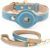 NINA WOOF Cupertino Dog Collar and Leash Bundle (Small) – Vegan Leather Dog Collar Compatible with Airtag 2021 with Handcrafted Leather Leash for Dogs in a Stylish European Design – Baby Blue